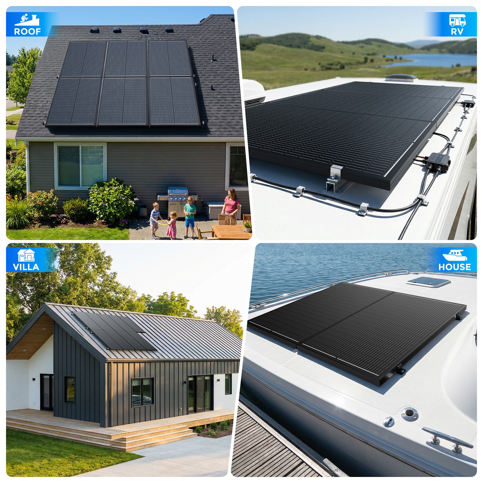 12V 200W (100W*2) Solar Panel Mono 18BB PV Battery RV Home Boat Off Grid