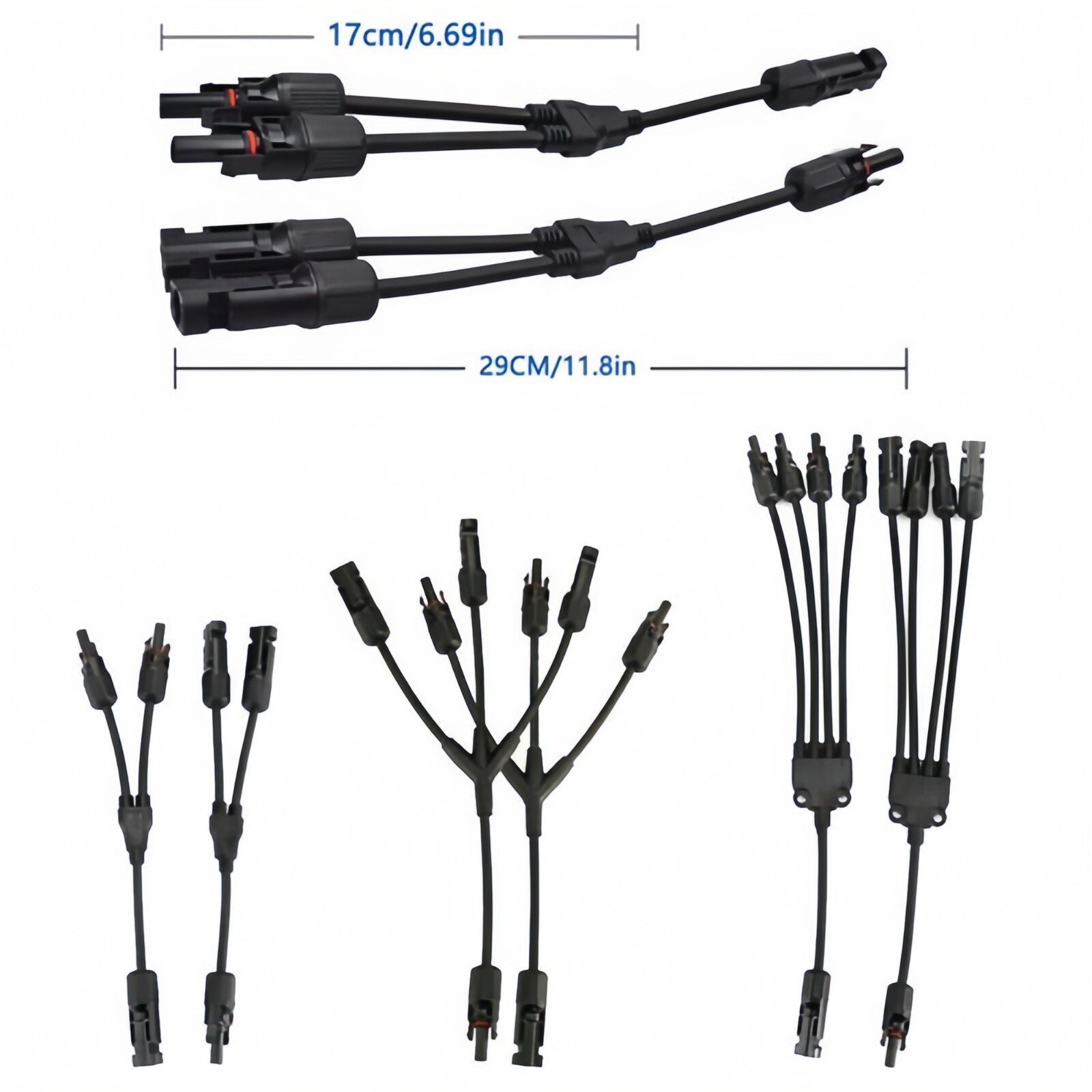 Solar Cable Splitter Waterproof 2Y/ 4Y Branch Solar Panel Cable Connector 1 Pair