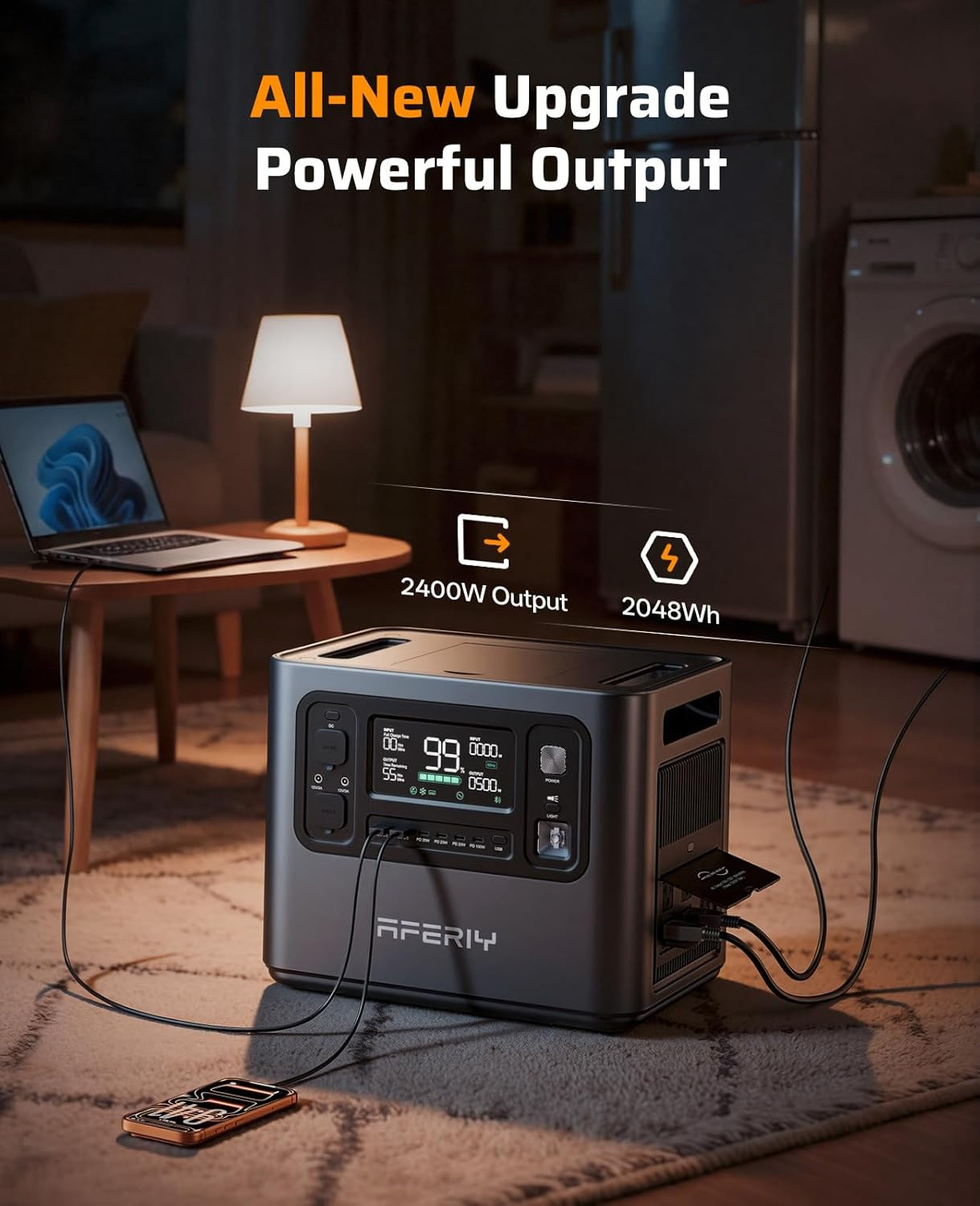 2048Wh Portable Power Station 2400W (Peak 4800W),P210 Lifepo4 Battery Generator,