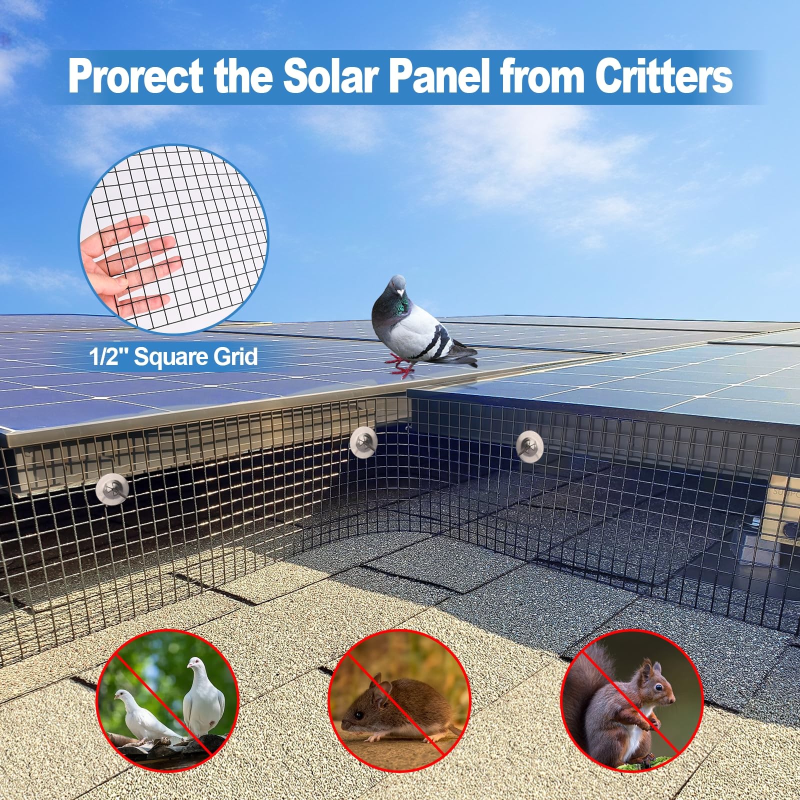 Critter Guard for Solar Panel BirdGuard 6in x 100ft PVC Coated Pigeon Netting…