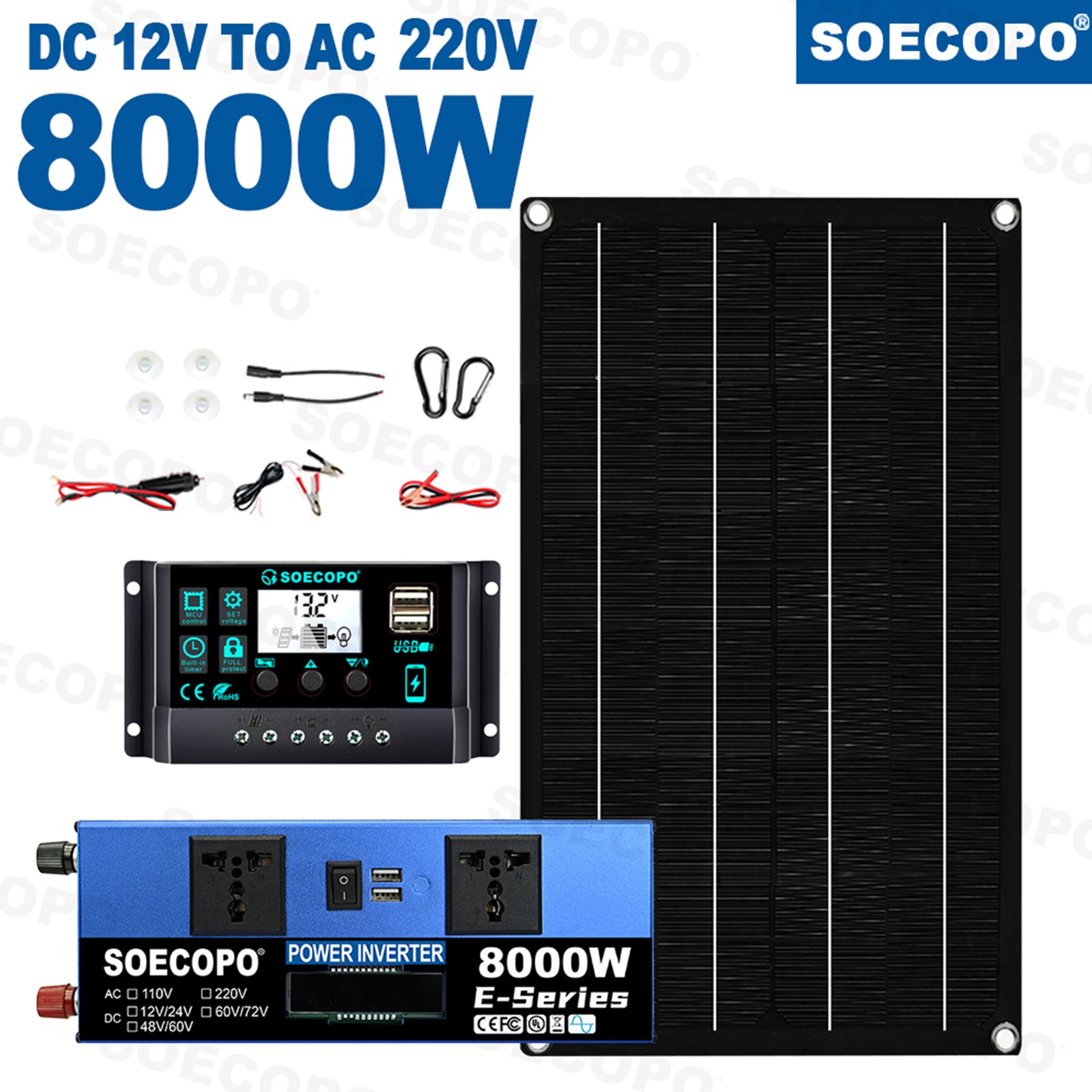 8000W Solar System 800W Panel 100A Controller 12V/24V-110V/220V Inverter