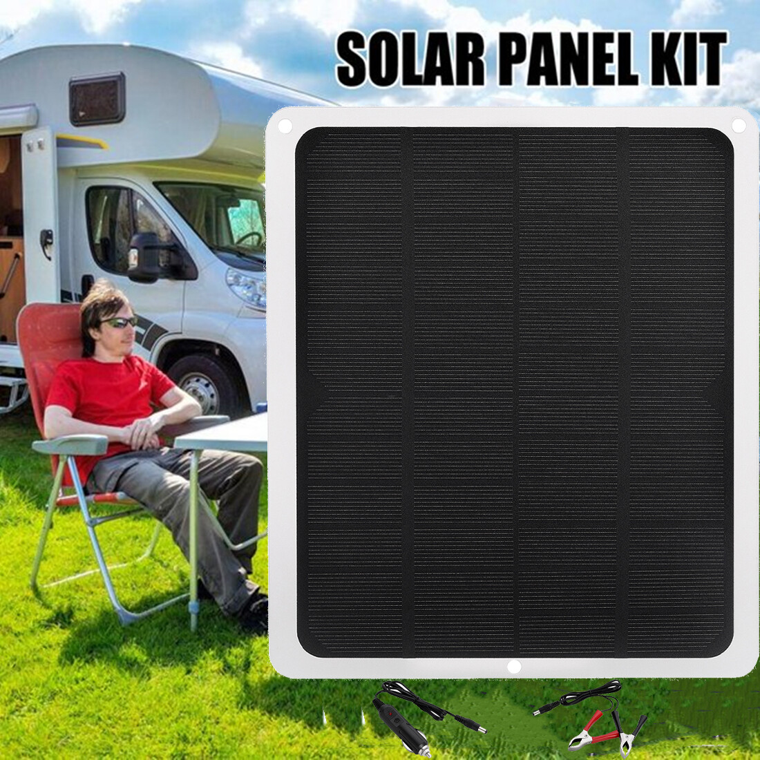 10W 12V Solar Panel Trickle Battery Charger Kit Maintainer Boat RV Car Vehicle