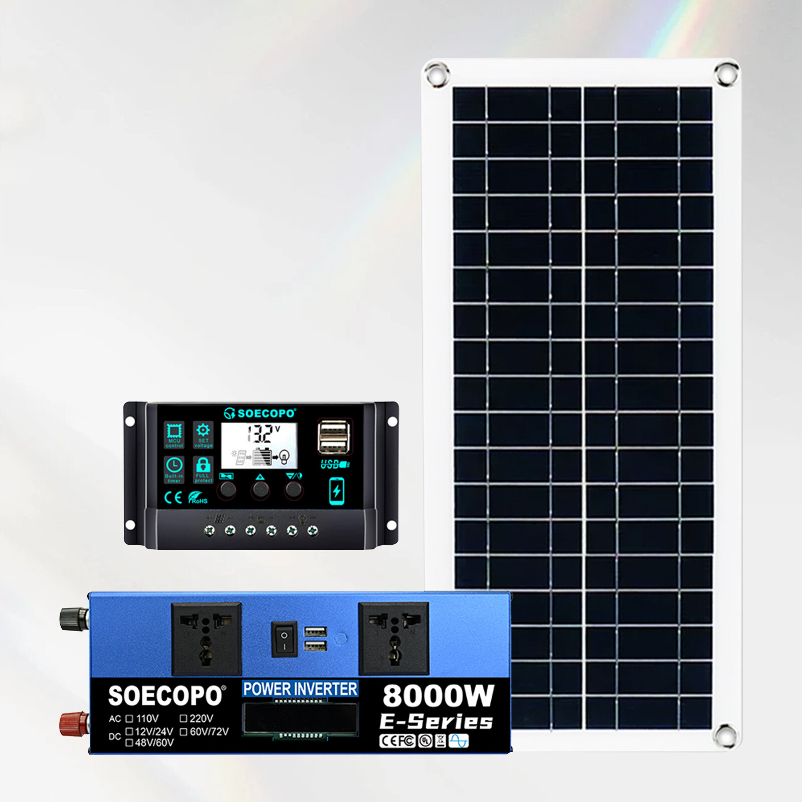 8000W Complete Solar Panel Kit Solar Power Generator 100A Home 110V/220V Syste