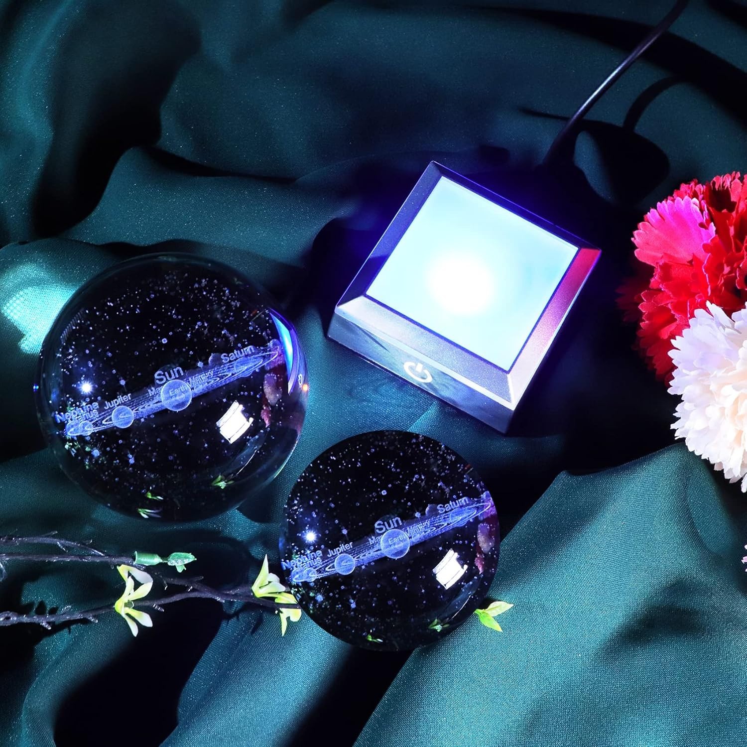 Exquisite K9 Crystal Solar System Model with Colorful LED Touch Lighting