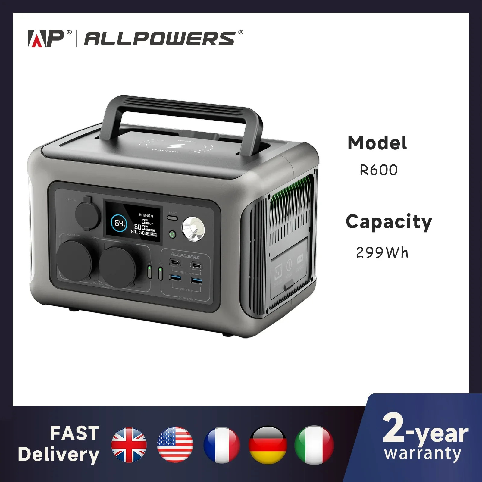 New! Portable Power Station R600 296Wh LiFePO4 Battery