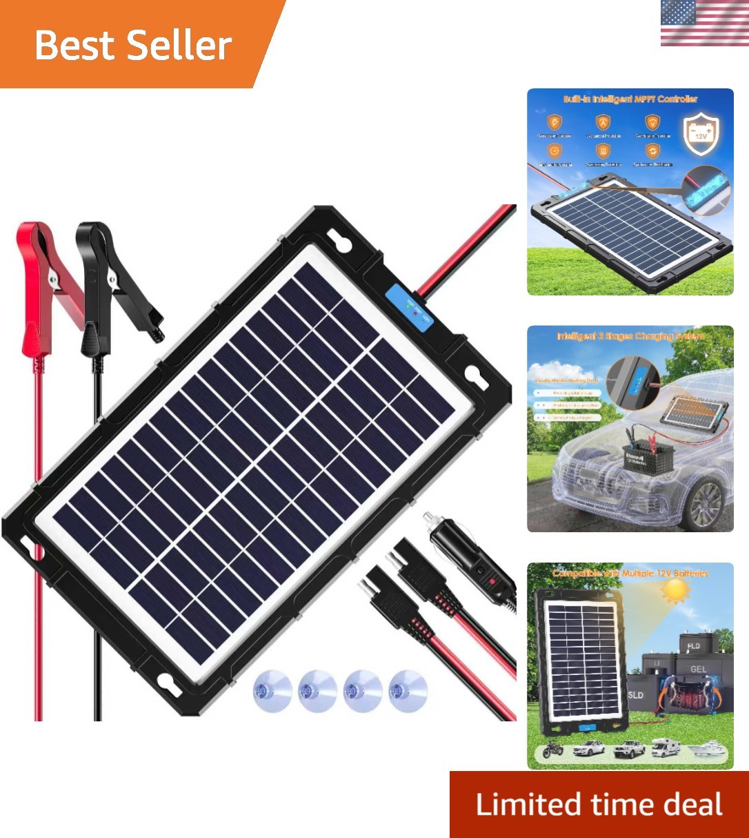 Weatherproof 8W Solar Charger for Reliable Battery Maintenance Outdoors