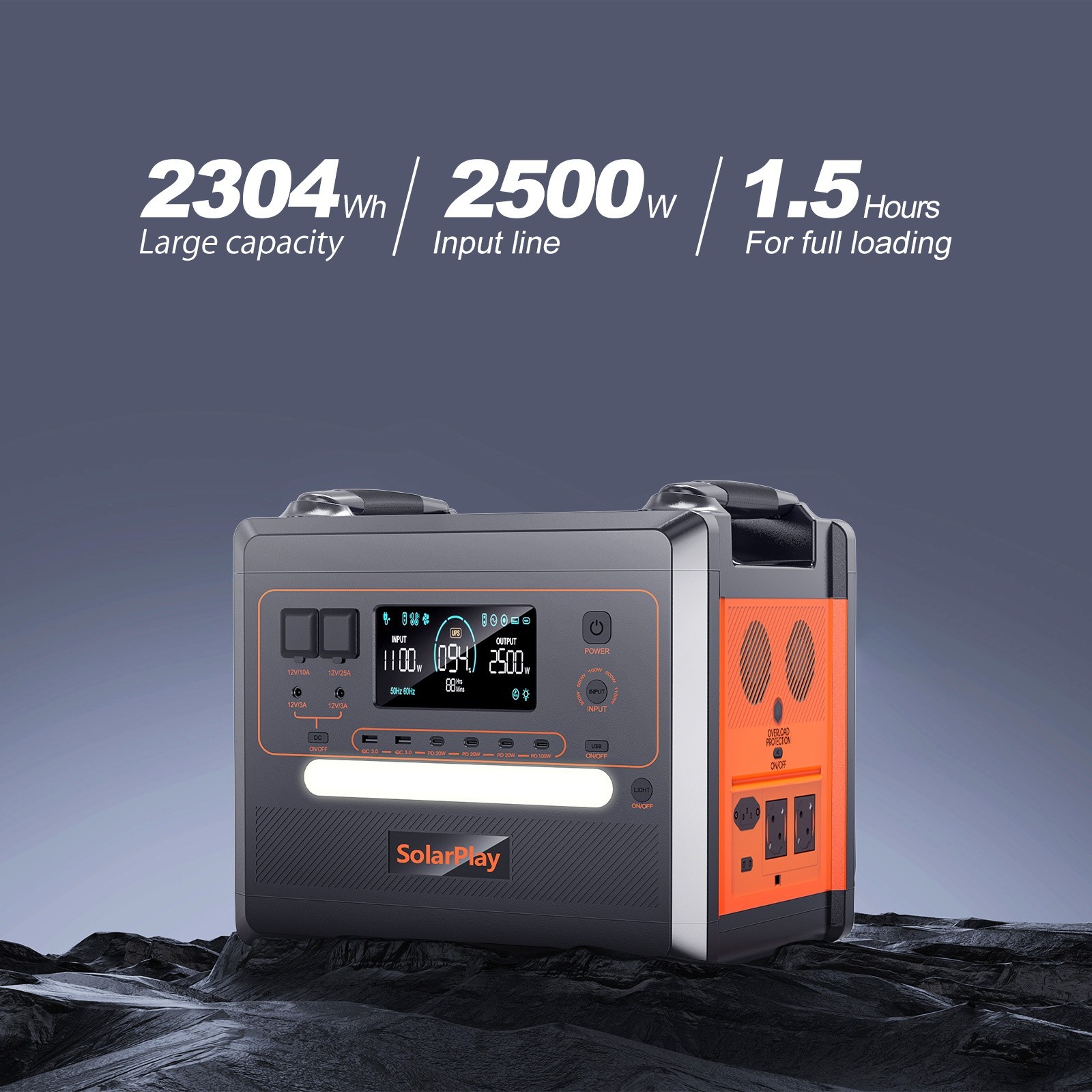 SolarPlay 2500W Power Station 2304Wh Solar Generator With 2Pcs 400W Solar Panel