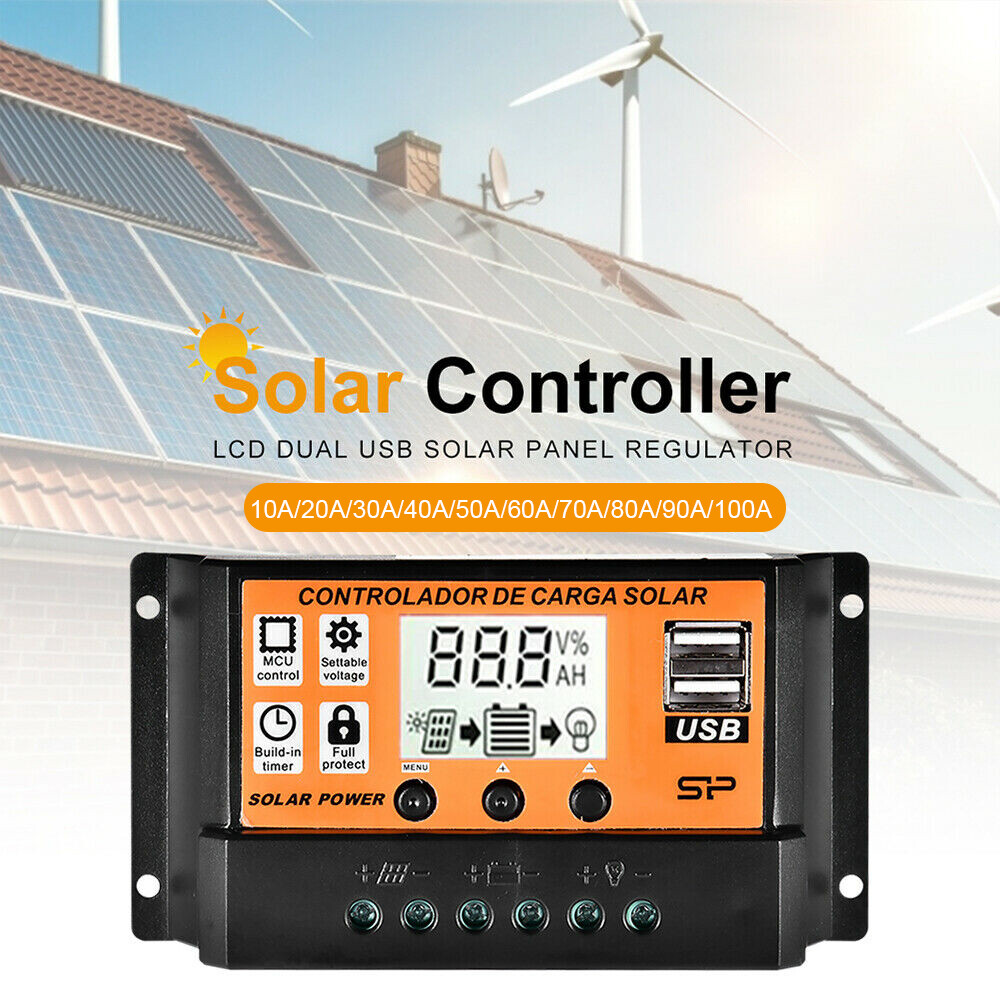 Solar Charge Controller 12V 24V 10A 20A 30A Dual USB Panel Battery Regulator Kit