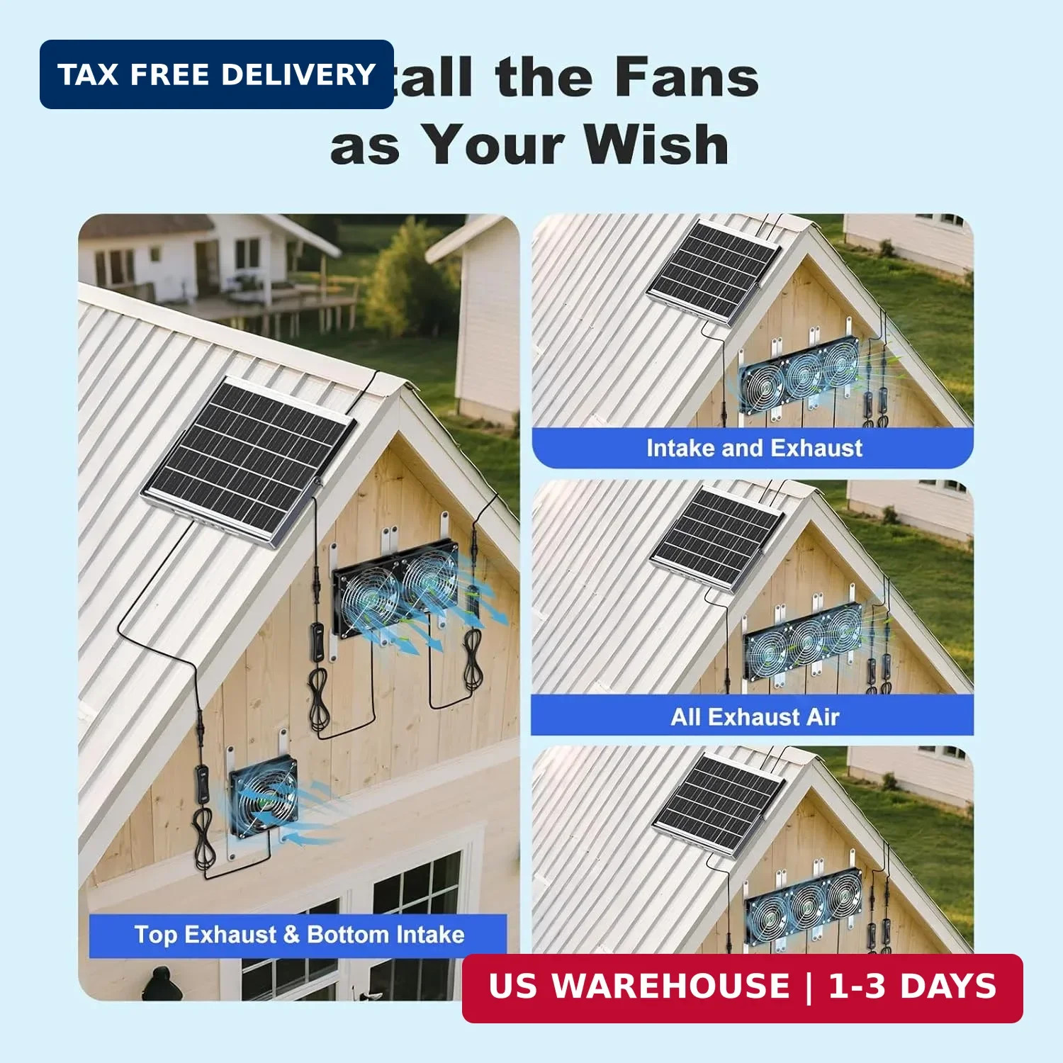 Solar Chicken Coop Fan 3 Kit, 25W Solar Powered Greenhouse Fan Outdoor Waterproo