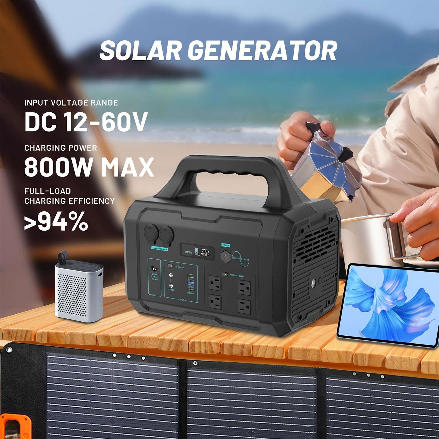 Emergency 1800W Power Station LiFePO4 Battery Multi-Output Solar Generator