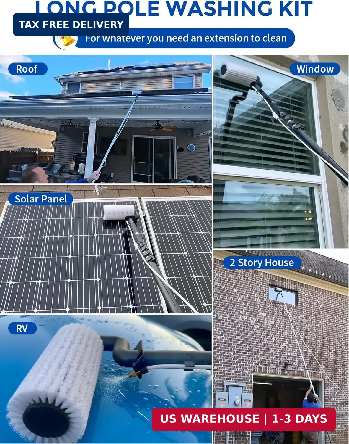 Electric Solar Panel Cleaning Kit, 20FT Solar Panel Cleaning Brush and Pole with