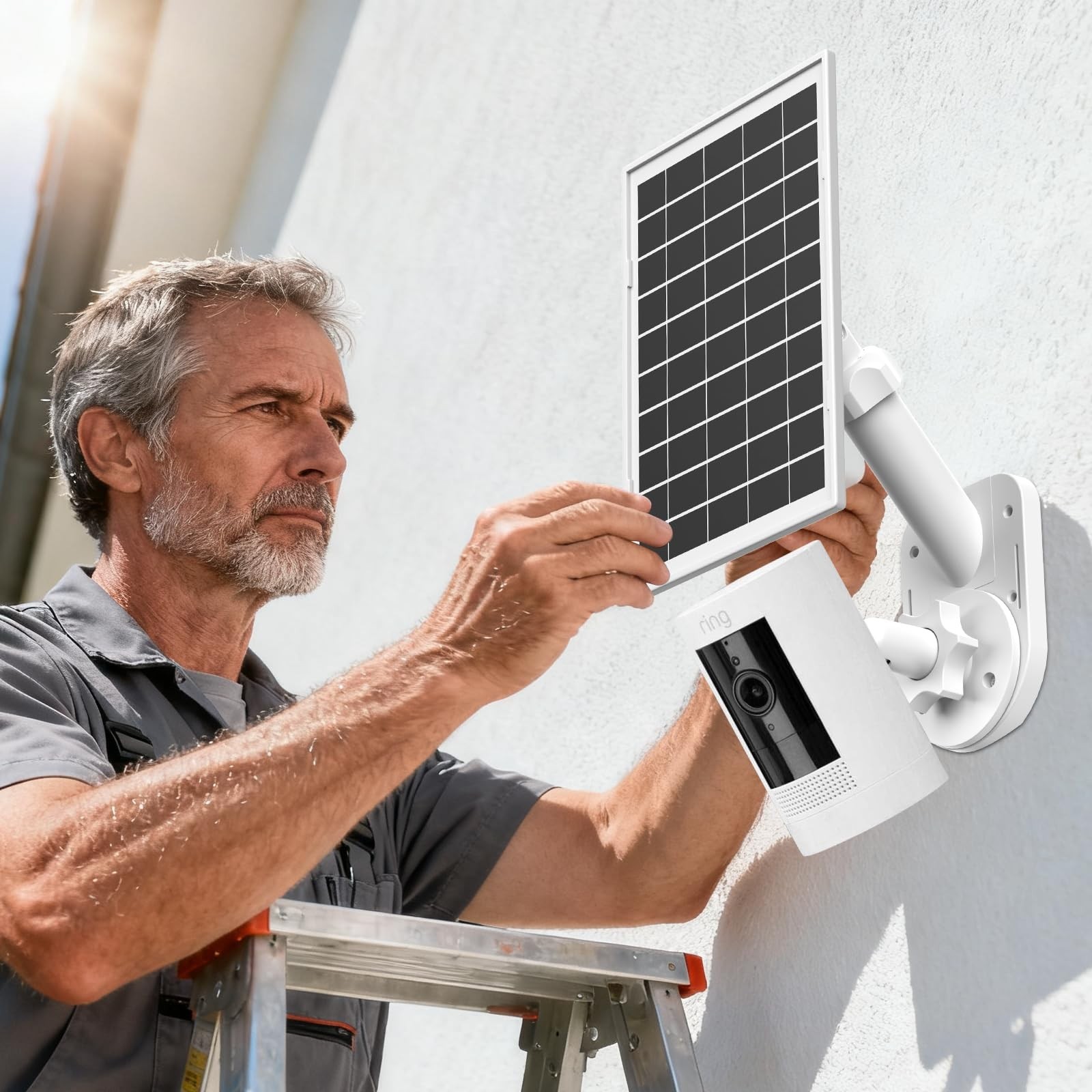 6W Solar Panel & 2-in-1 Wall Mount for Ring Cam, Weatherproof USB-C Charger