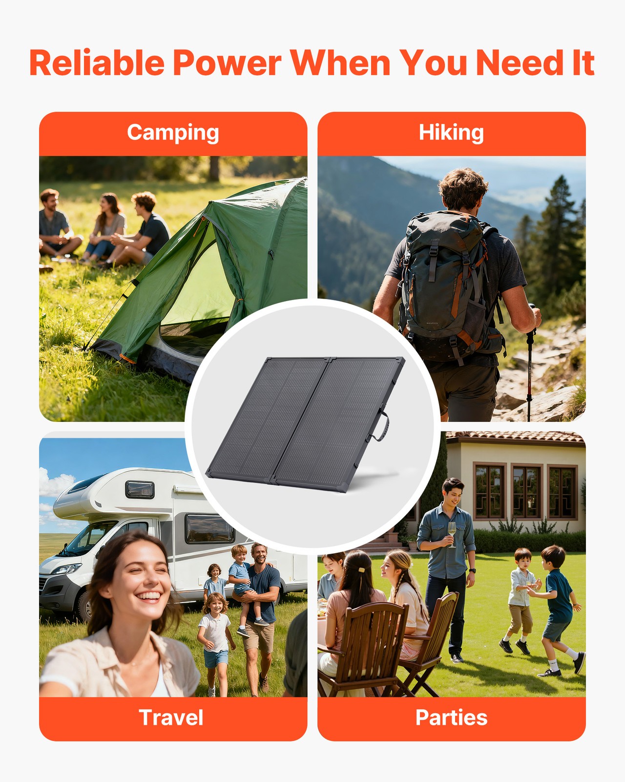 VEVOR 100W Foldable Solar Panel with 30A Controller Portable Mono Solar Panel