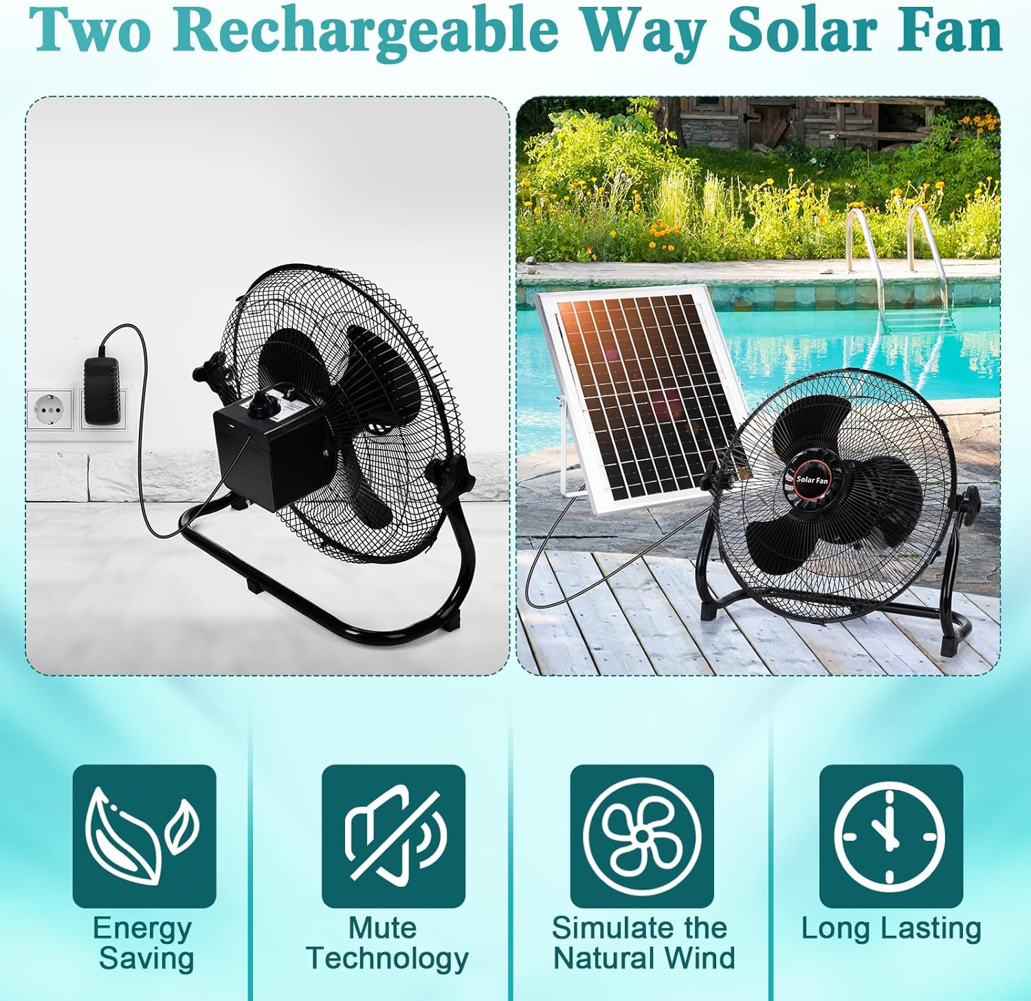 12″ 15000mAh Solar & AC Camping Fan for Greenhouse & Chicken Coop