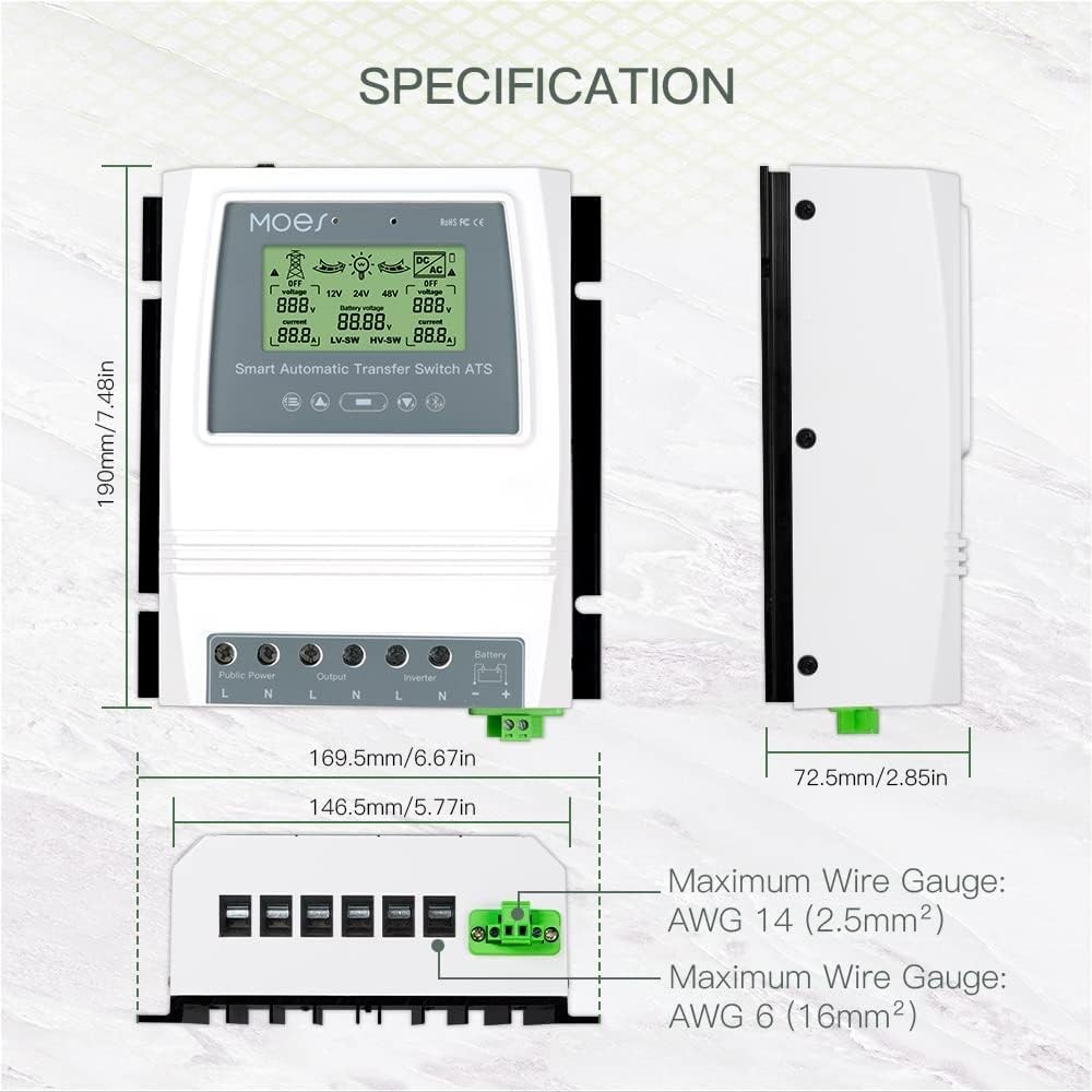 Smart Automatic Transfer Switch for Off Grid Solar Wind System, Dual Power Contr