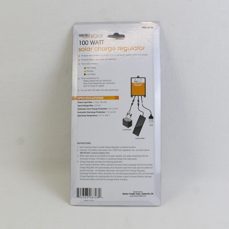 Thunderbolt Magnum Solar 100 Watt Solar Charge Regulator 96728 7A Panel Input