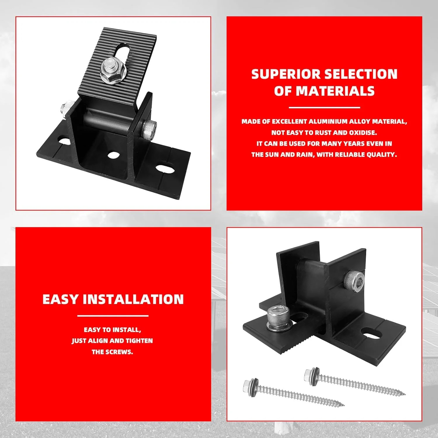 2 Pack Adjustable Solar Panel Tilt Mount Bracket Base, Tilt Angle 10-60 Flat Roo