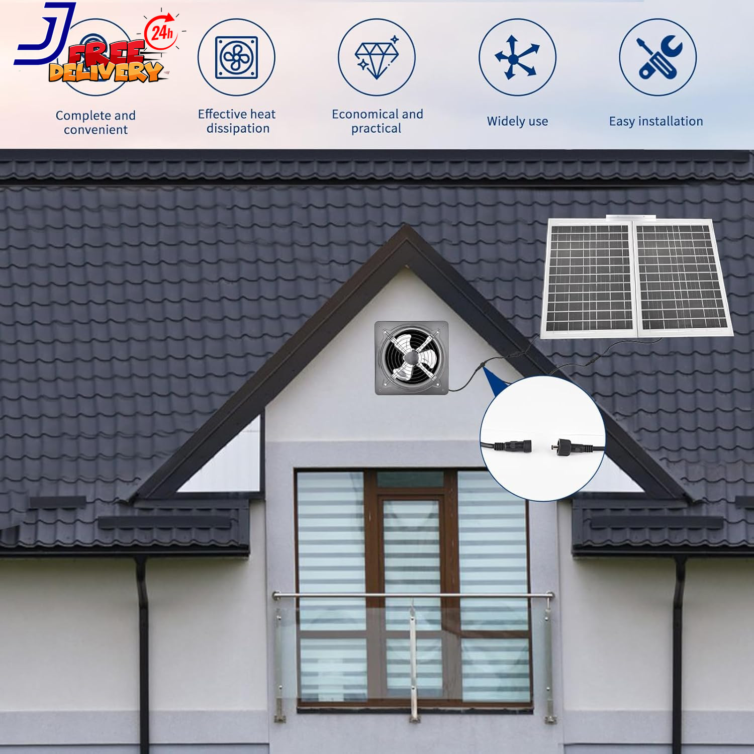 40W Solar Attic Fan Kit 40W Solar Panel + a 25W DC Fan Plug and Play for Attic