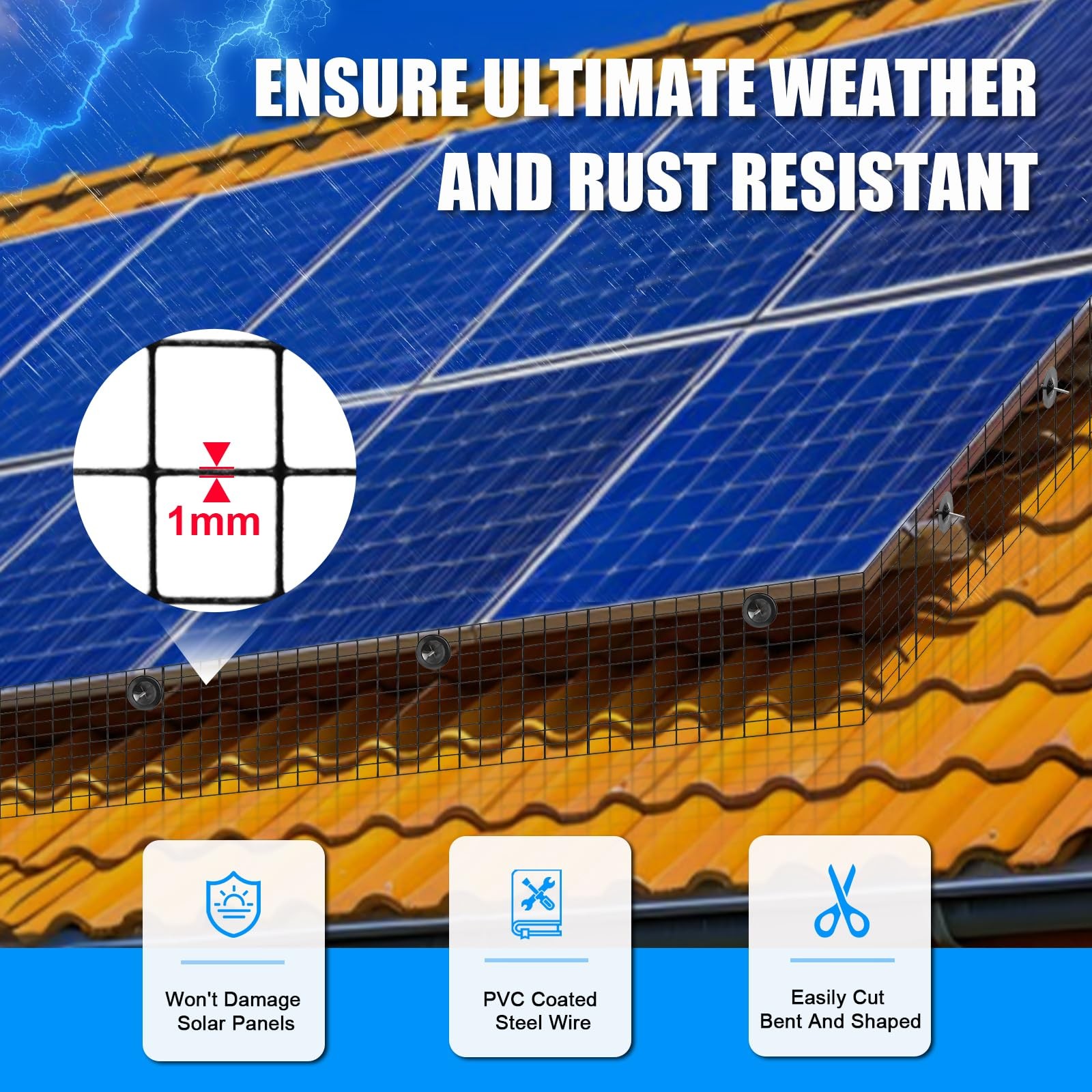 6in X 100ft Solar Panel Bird Guard – 1/2″ Black PVC Mesh Galvanized Rust-Resi…
