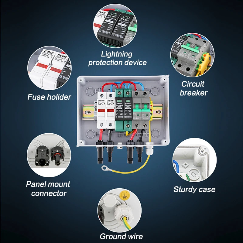 Solar photovoltaic PV Combiner Box With Lightning Protection 1 in 1 out DC 600V