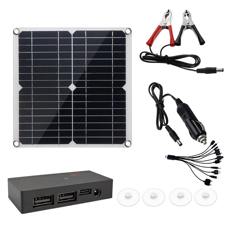 Solar Charger Set with 10 in 1 USB Fast Charge Cable, Portable Outdoor