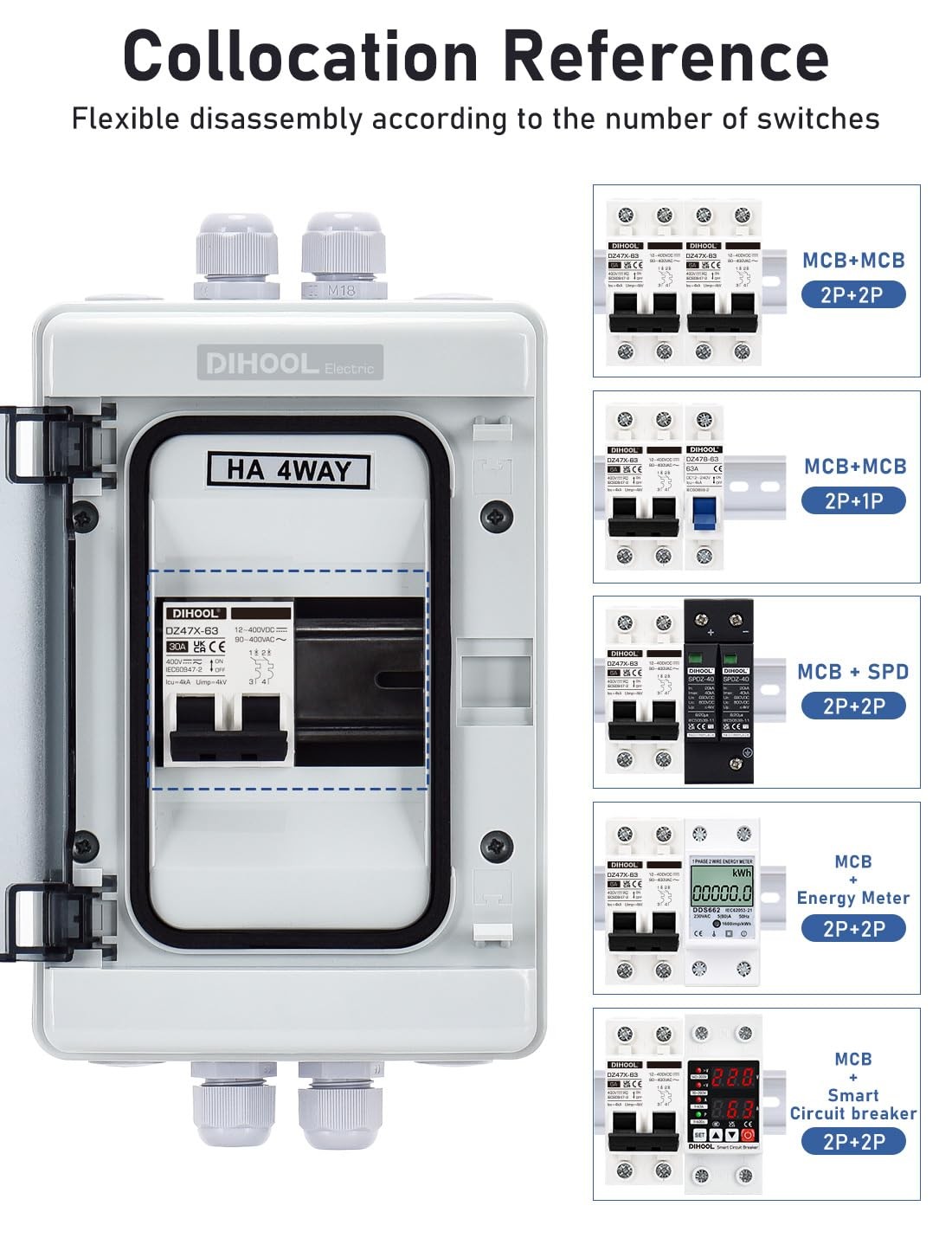 DIHOOL DC AC Disconnect Box Outdoor 30 Amp Breaker Box, Miniature Circuit Breake