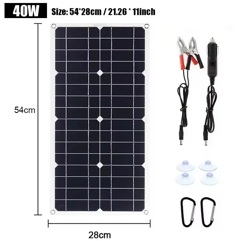 10W/20W/40W Flexible Solar Panel DC12-18V Waterproof Monocrystalline Solar Panel