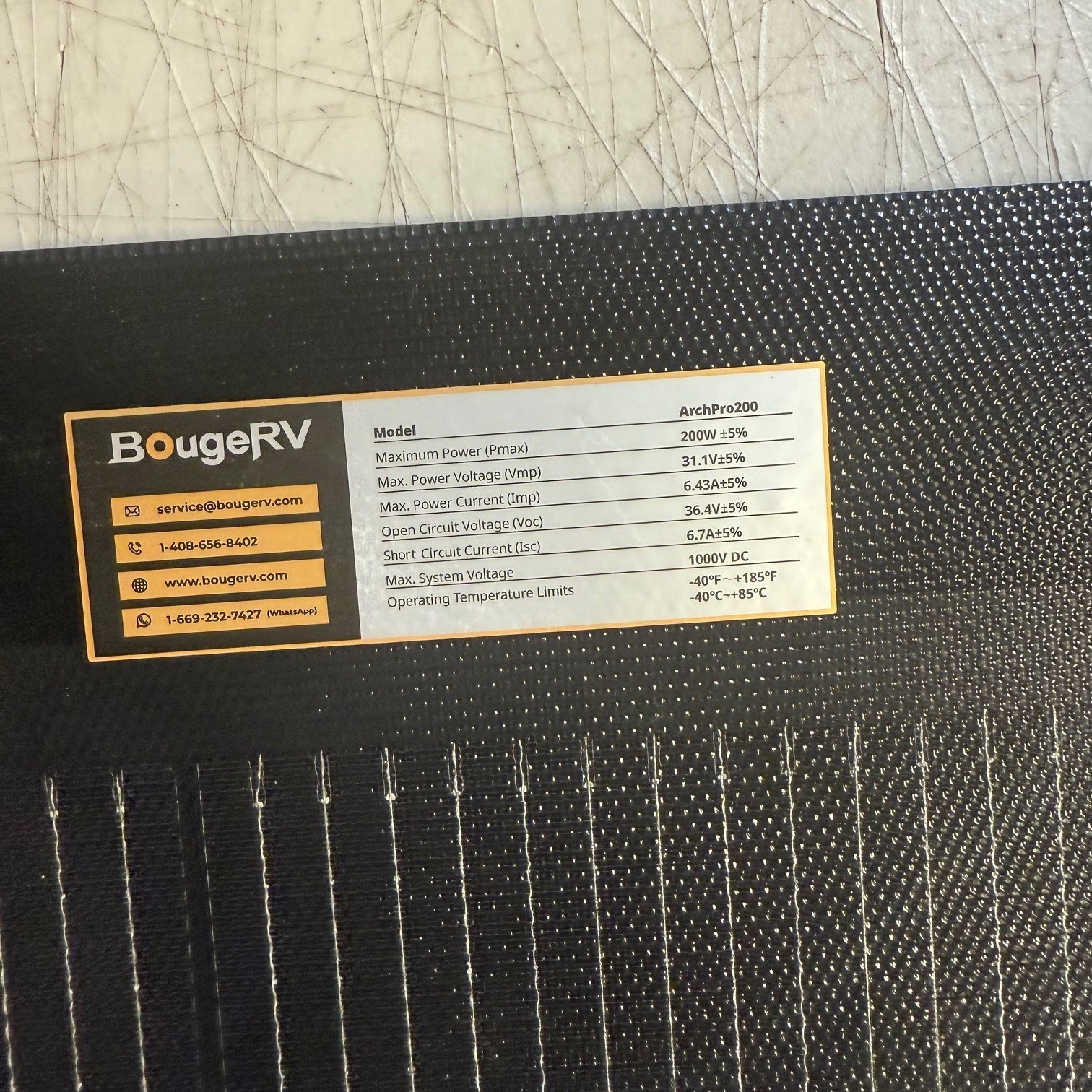BougeRV Arch Pro 16BB-200W Shade Tolerant N-Type Flexible Solar Panel