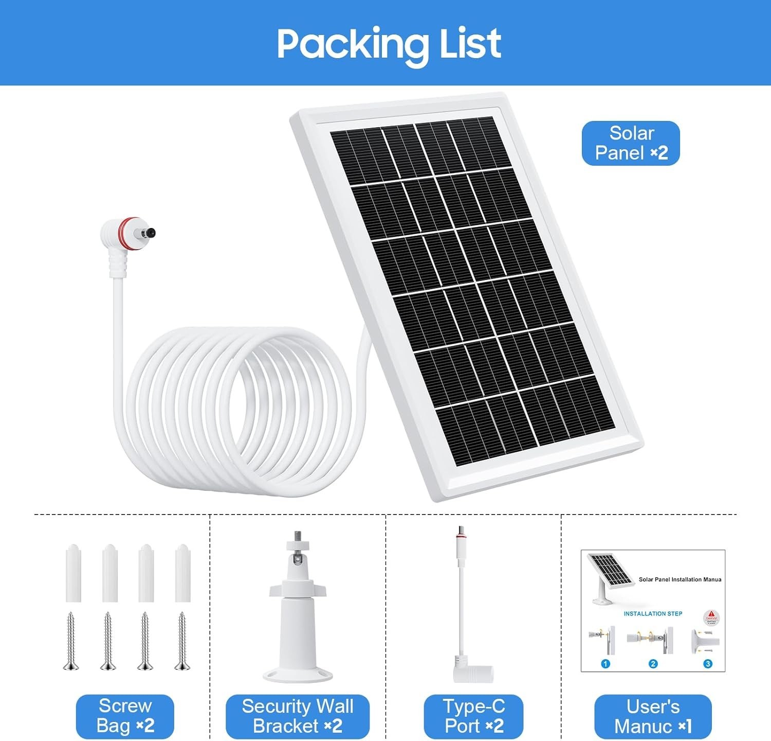 Panel solar para cámara Ring, paquete de 2 paneles solares para cámara de seguri