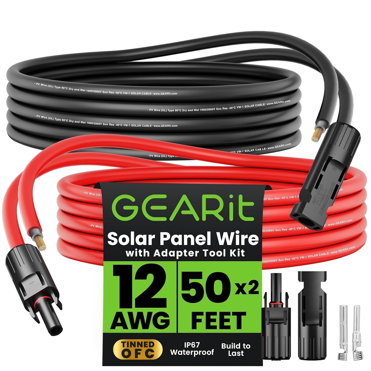 50ft 12 Gauge Solar Panel Extension Cable with MC4 Connectors – 100ft Total
