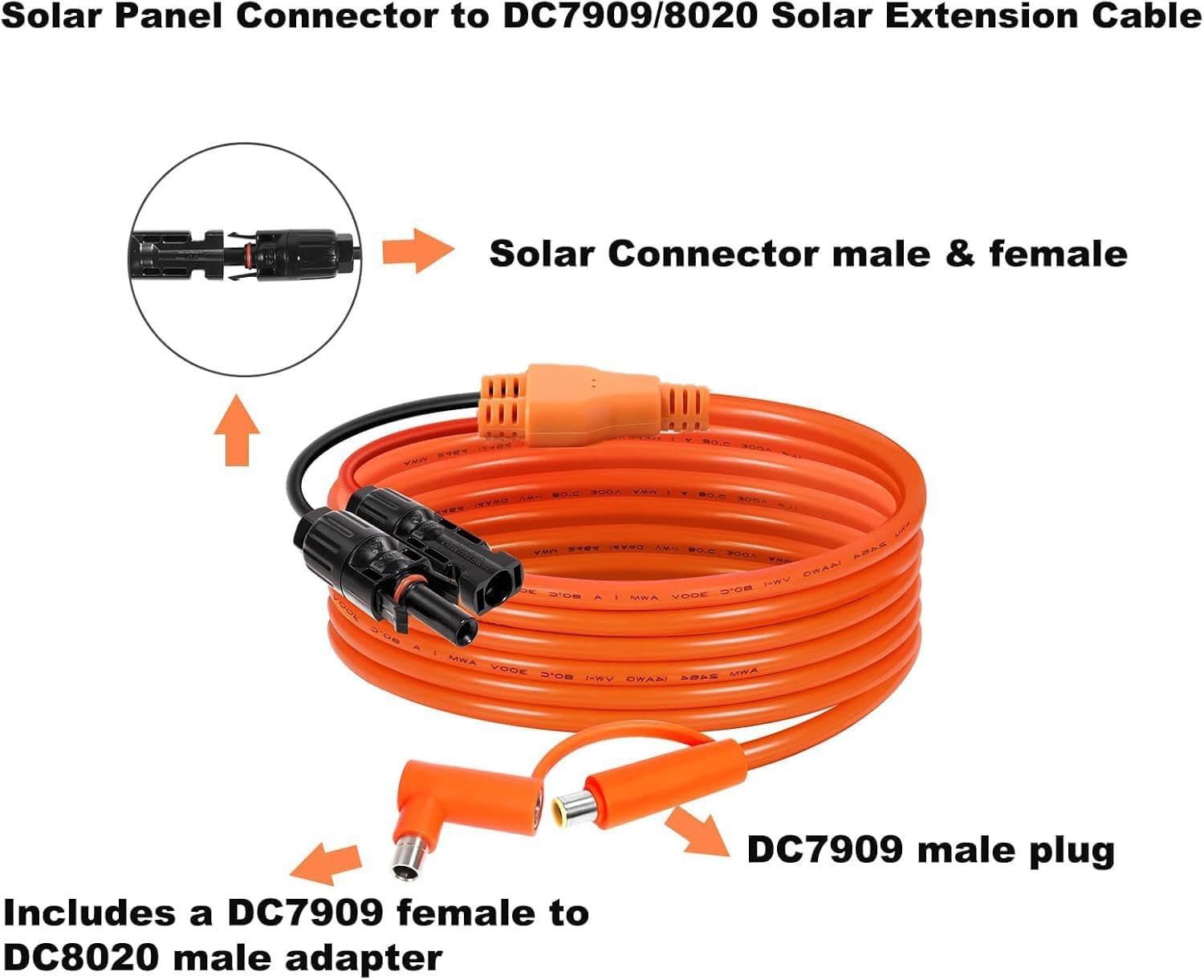 35FT Solar Connector to DC Adapter Cable, Heavy Duty for RV & Camping