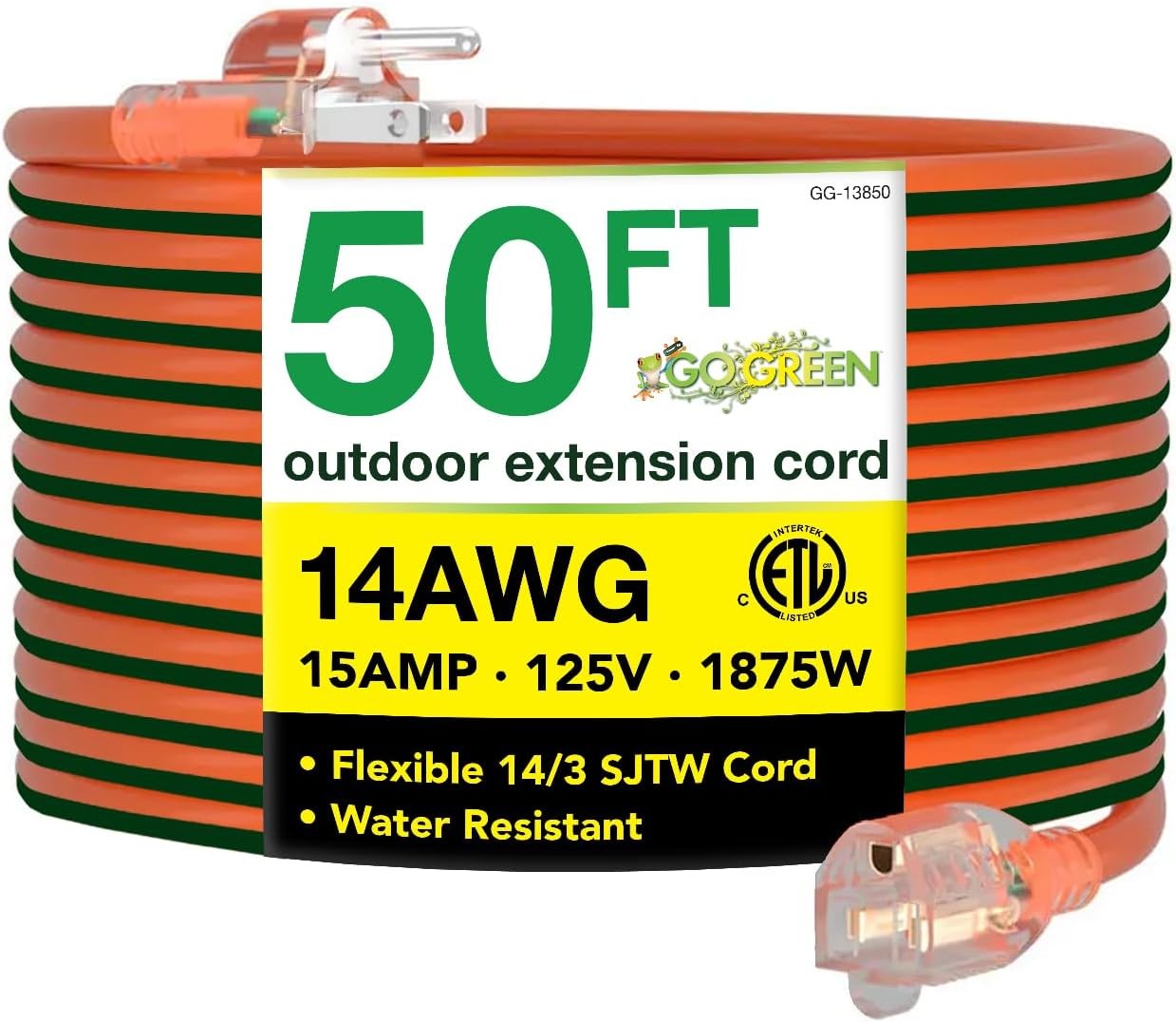 Go Green Power Inc. 14/3 50ft Outdoor Lighted Extension Cord – Heavy Duty, Contr