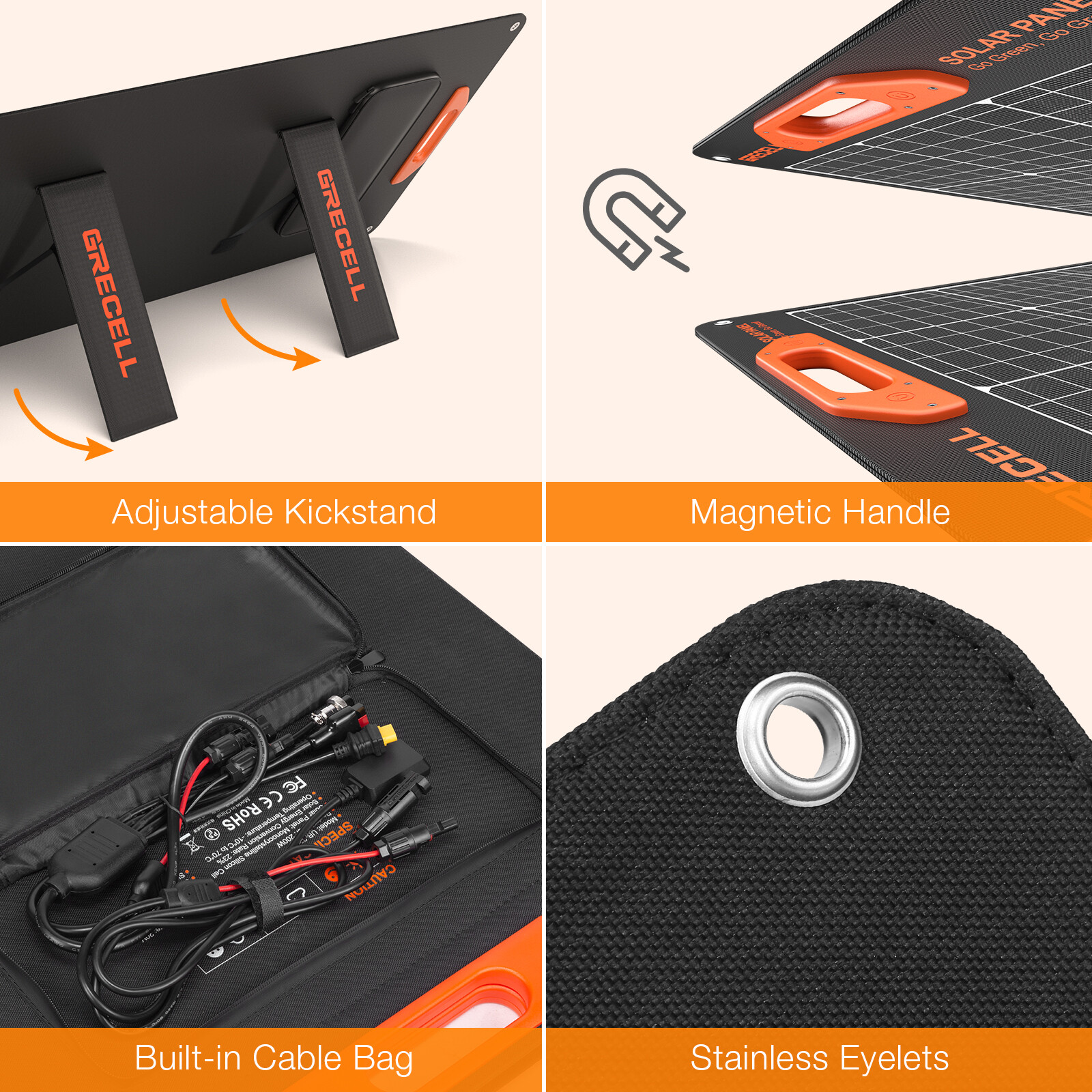 GRECELL Portable 100W 200W Solar Panel Kits Foldable Charger for Solar Battery