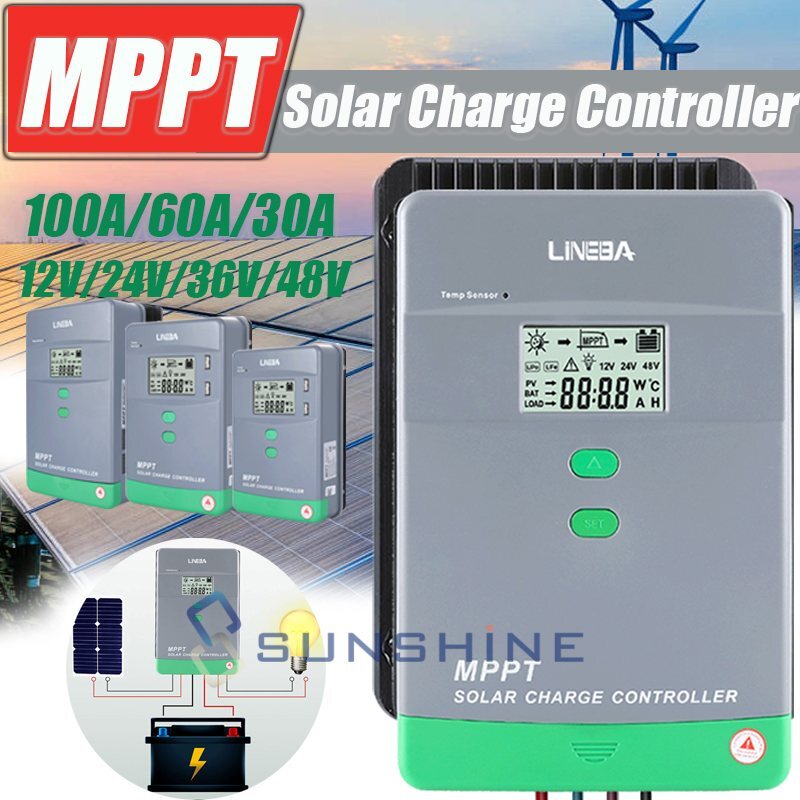 10-100A MPPT Solar Panel Regulator Charge Controller Auto Focus Tracking 12V/24V