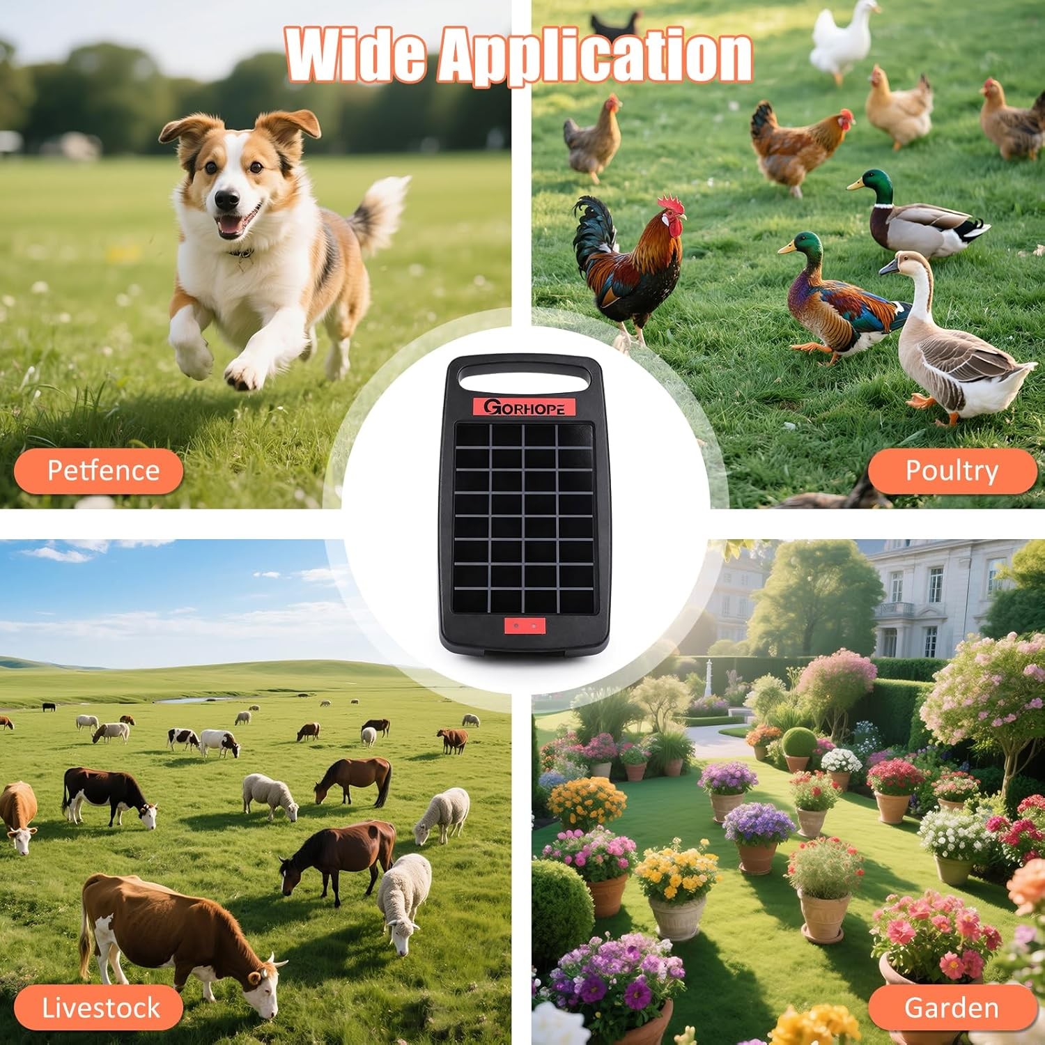 Upgrade 20 Miles Solar Electric Fence Charger with Short Circuit Alarm,0.32J Sol