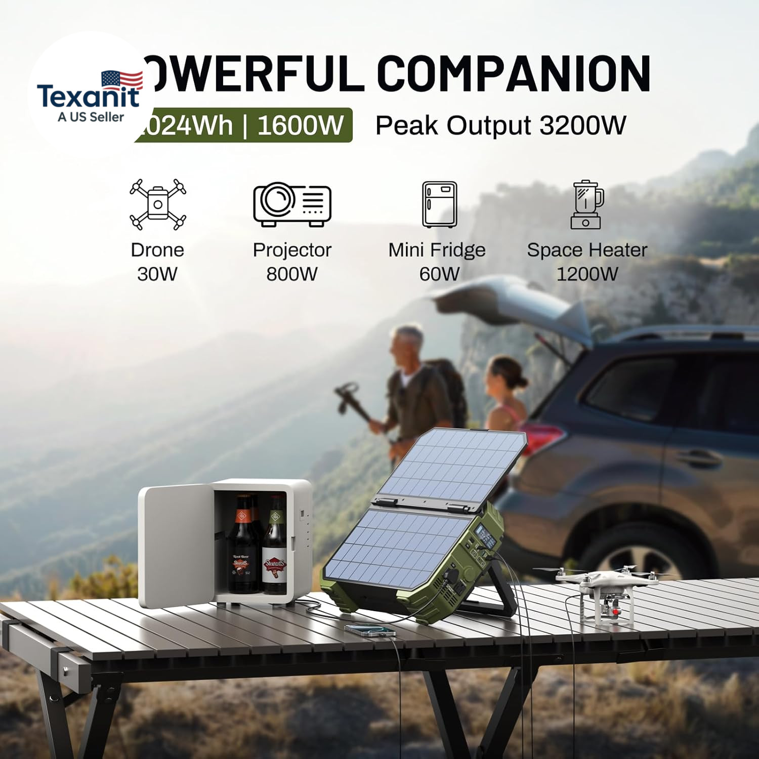 1600W Portable Power Station 1024Wh LiFePO4 Solar Generator Backup Battery