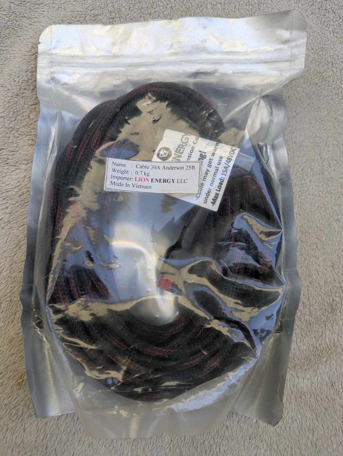 Lion Energy Solar Panel Extension Cable Flexible Wire Connectors 25ft Black