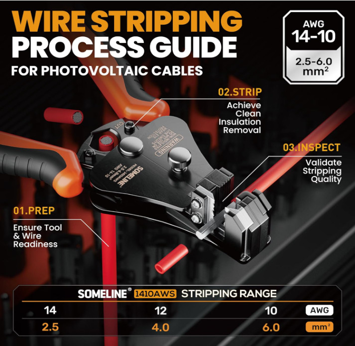 Crimpadora solar 14–10 AWG para conectores de cables de paneles solares