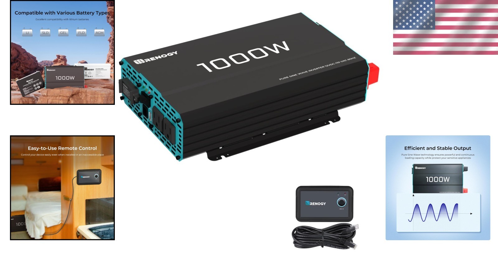 Portable 1000W Off-Grid Inverter – 12V to 120V AC Power with Safety Features
