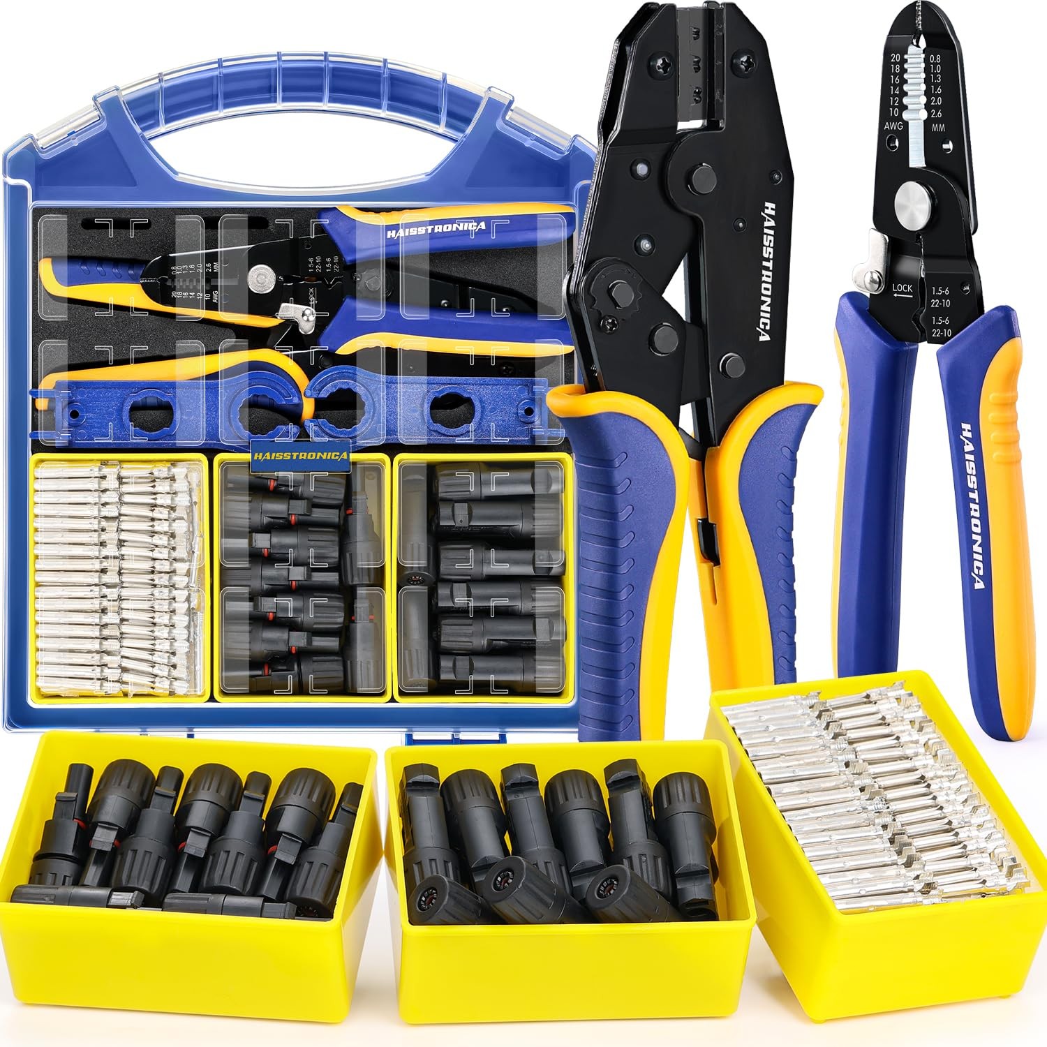 haisstronica 25PCS Solar Crimping Tool Kit, 20 Pairs MC4 Connectors AWG14-10(2.5
