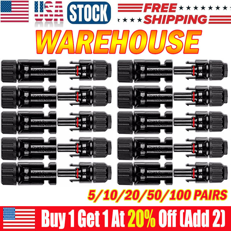 10/20/50/100/200 Pairs Male Female Solar Cable Connectors For DIY Solar Panel US