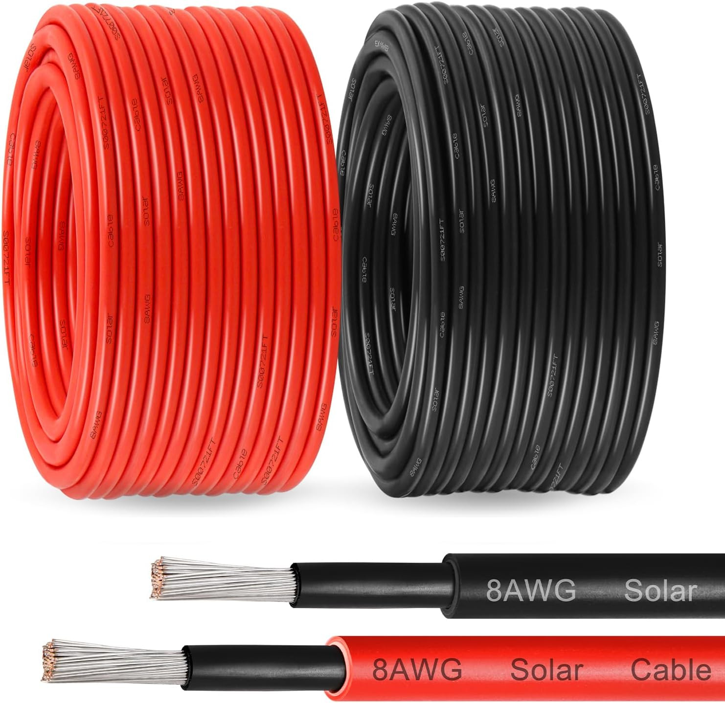 8AWG Solar Panel Wire 10Mm², 2 Pack 50FT Red & Black Solar Extension Cable, PV W