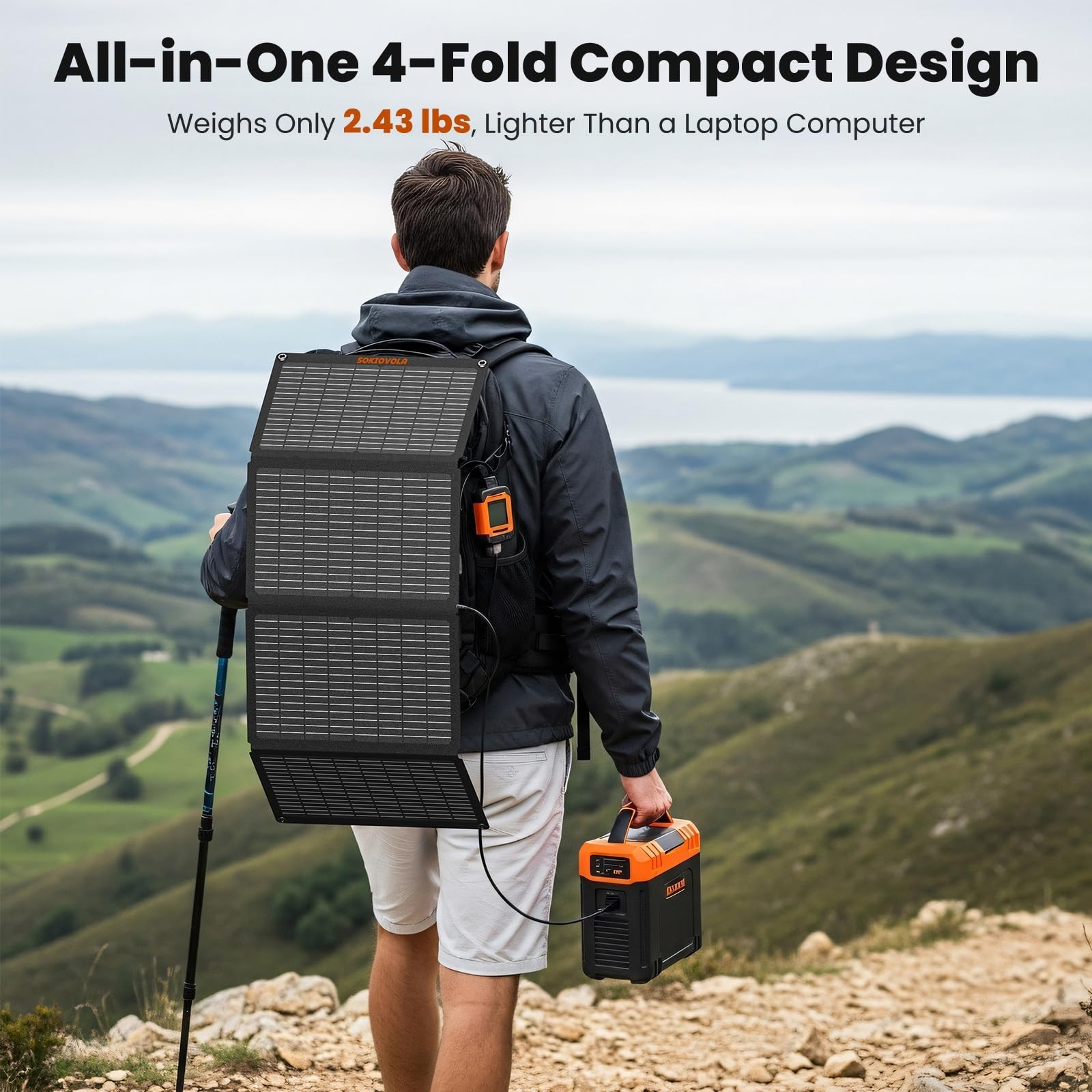 50W Foldable Solar Panel Charger, IP68 Waterproof, USB-A & USB-C, DC 18V for Cam