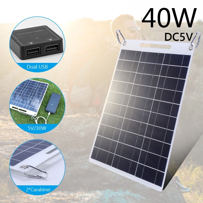 15W Flexible Solar Panel Complete Charge 2 USB Port Car Moblie Phone Charger