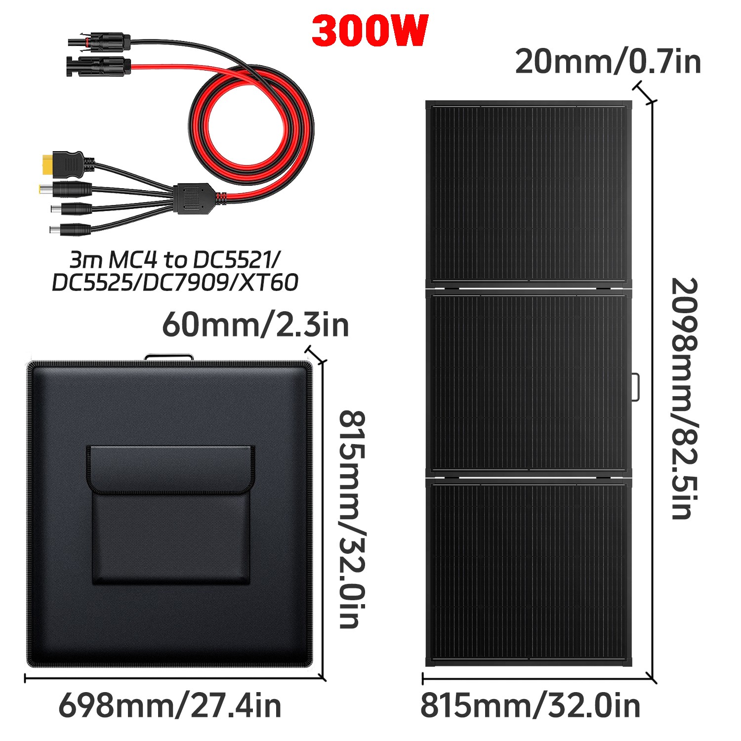 500W 400W 300W 200W Foldable Portable Solar Panel ETFE Solar Charger for Camping