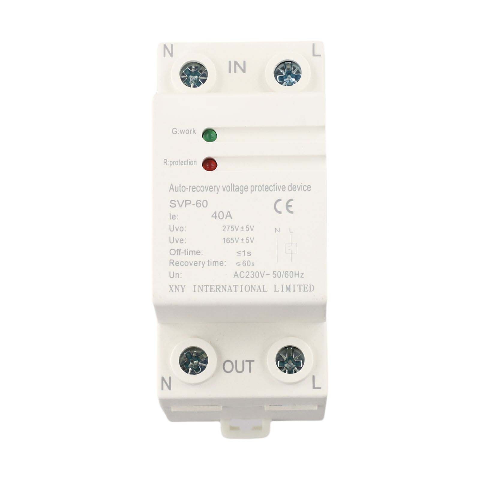 230 Volt Overvoltage Undervoltage Protector for Single Phase Current up to 63A