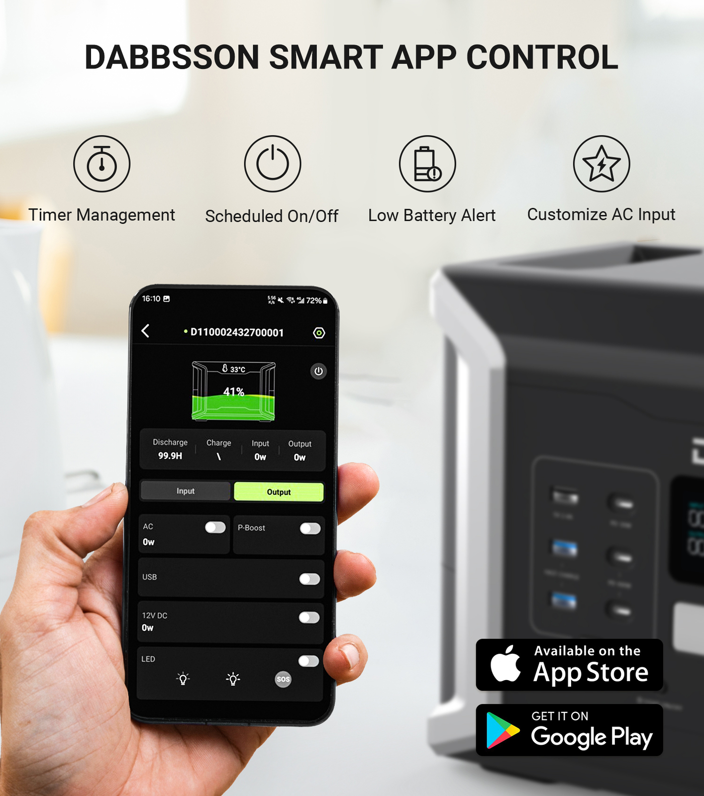 Dabbsson 2000W Portable Power Station 1024Wh Solar Generator w/120W Solar Panel