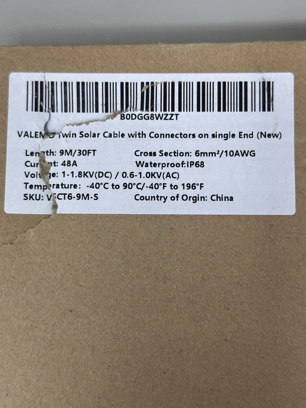 VALEMO Twin Solar Cable Connectors On Single End 30ft 9M 2 x 10 AWG VSCT-6-9M-S