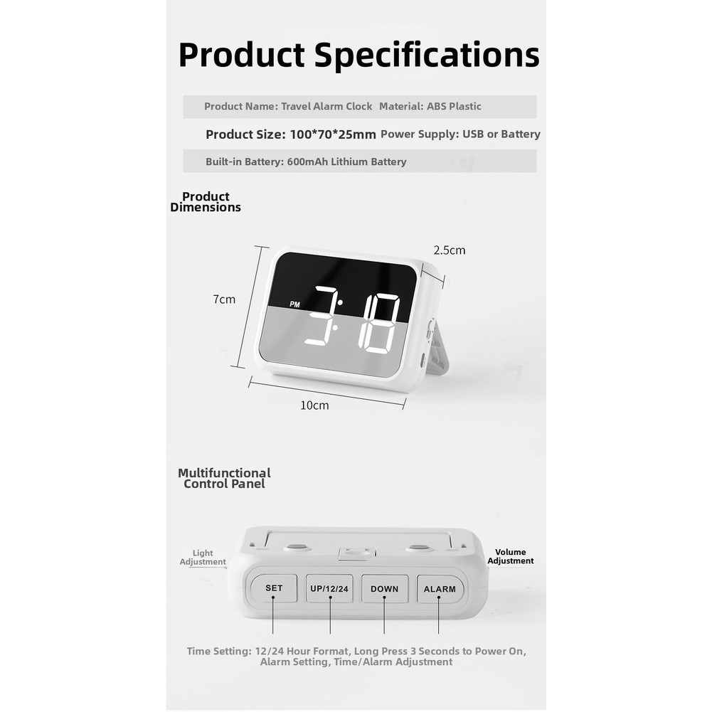 Digital LED Alarm Clock Large Display Brightness Adjustable for Bedside Desk