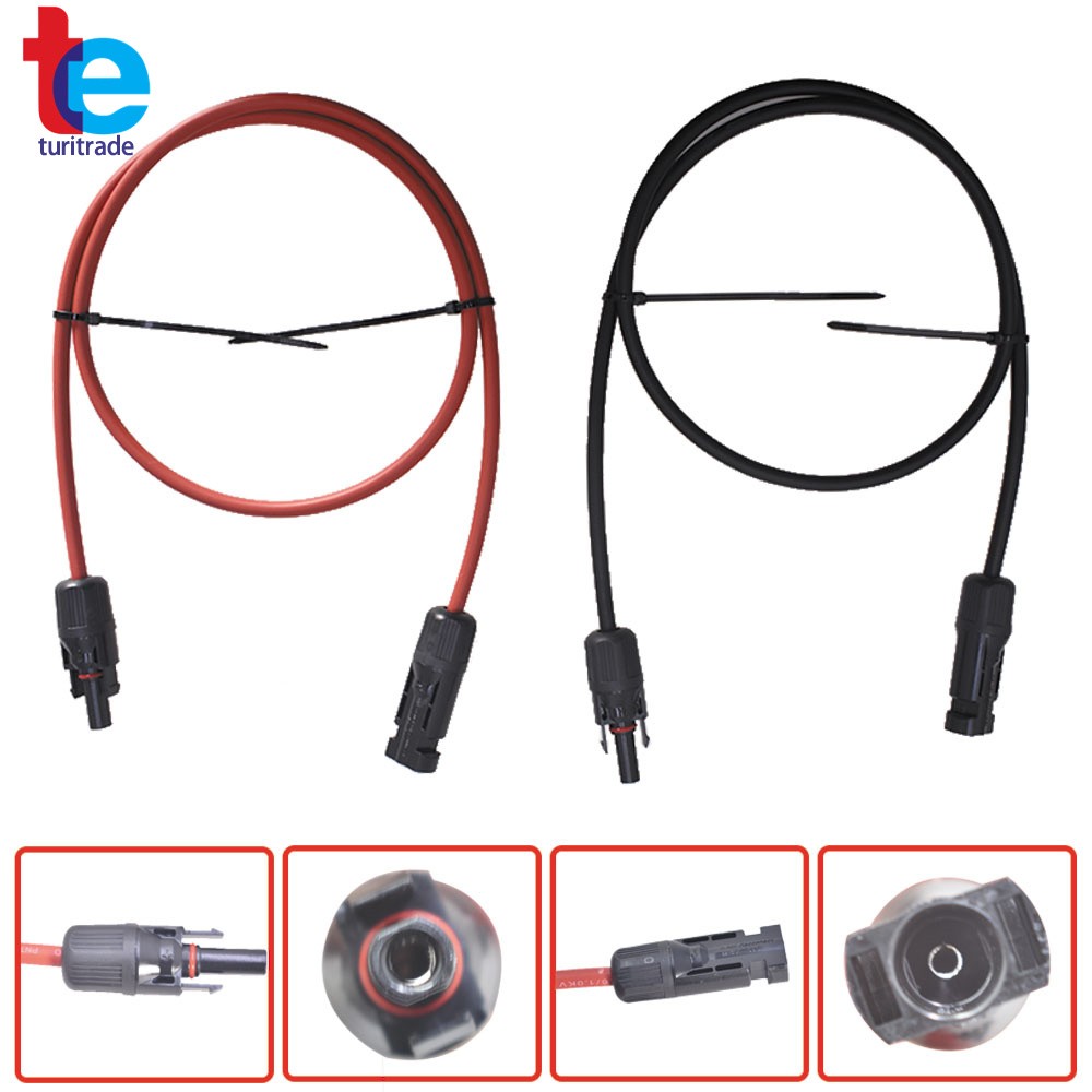 1 Pair 3 Feet Solar Panel Extension Cable Wire Connector Black + Red 10 AWG